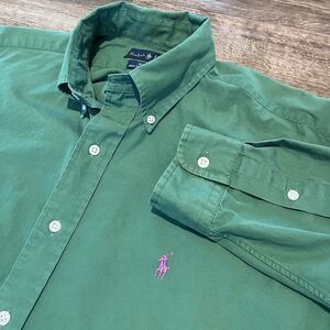 VTG Ralph Lauren Oxford Shirt Blake Mens L Dark Green Button Down 2 Ply Cotton